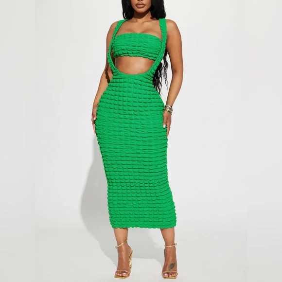 Fashion Nova | Dresses | Cali Bubble 2 Piece Midi Dress Kelly Green |  Poshmark